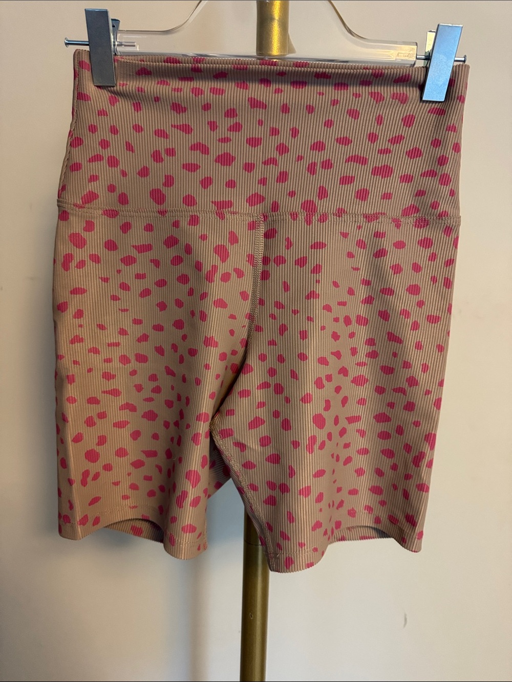 Beach Riot Beige and Pink Spot High-Rise Bike Shorts